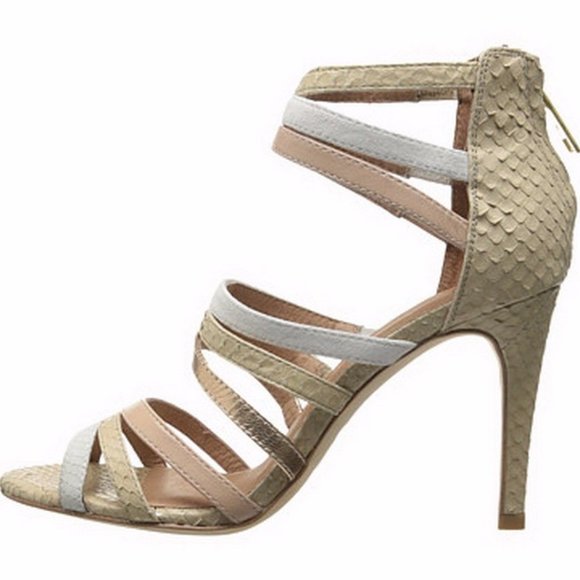 JOIE New ZEE Strappy Heel Sandal Caged Embossed ALL Leather Pump Nude Womens🎉HP - Picture 4 of 16